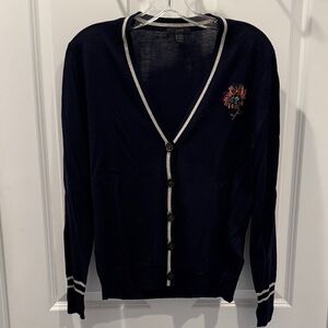 Navy Cardigan with Embroidered Detail